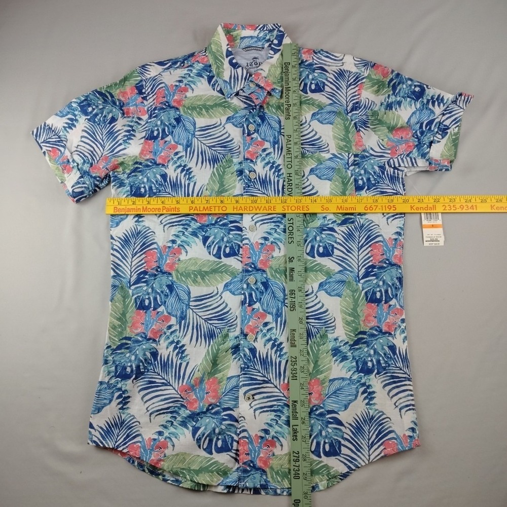 IZOD Saltwater Short Sleeve Button Down Shirt Mens S Blue Tropical Floral NWT - Picture 10 of 16